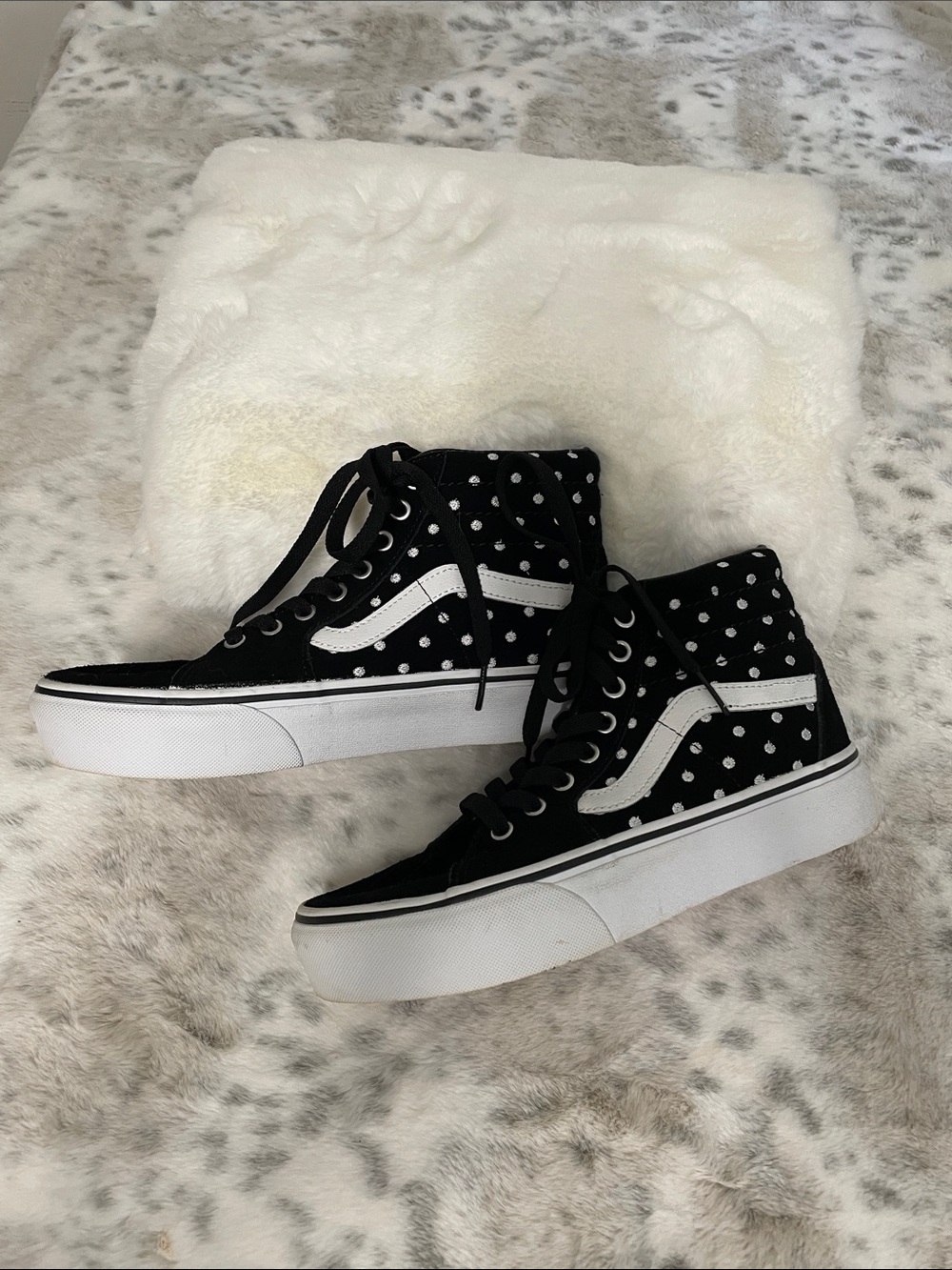 Vans Black and White Polka Dot High-Top Sneakers - unisex